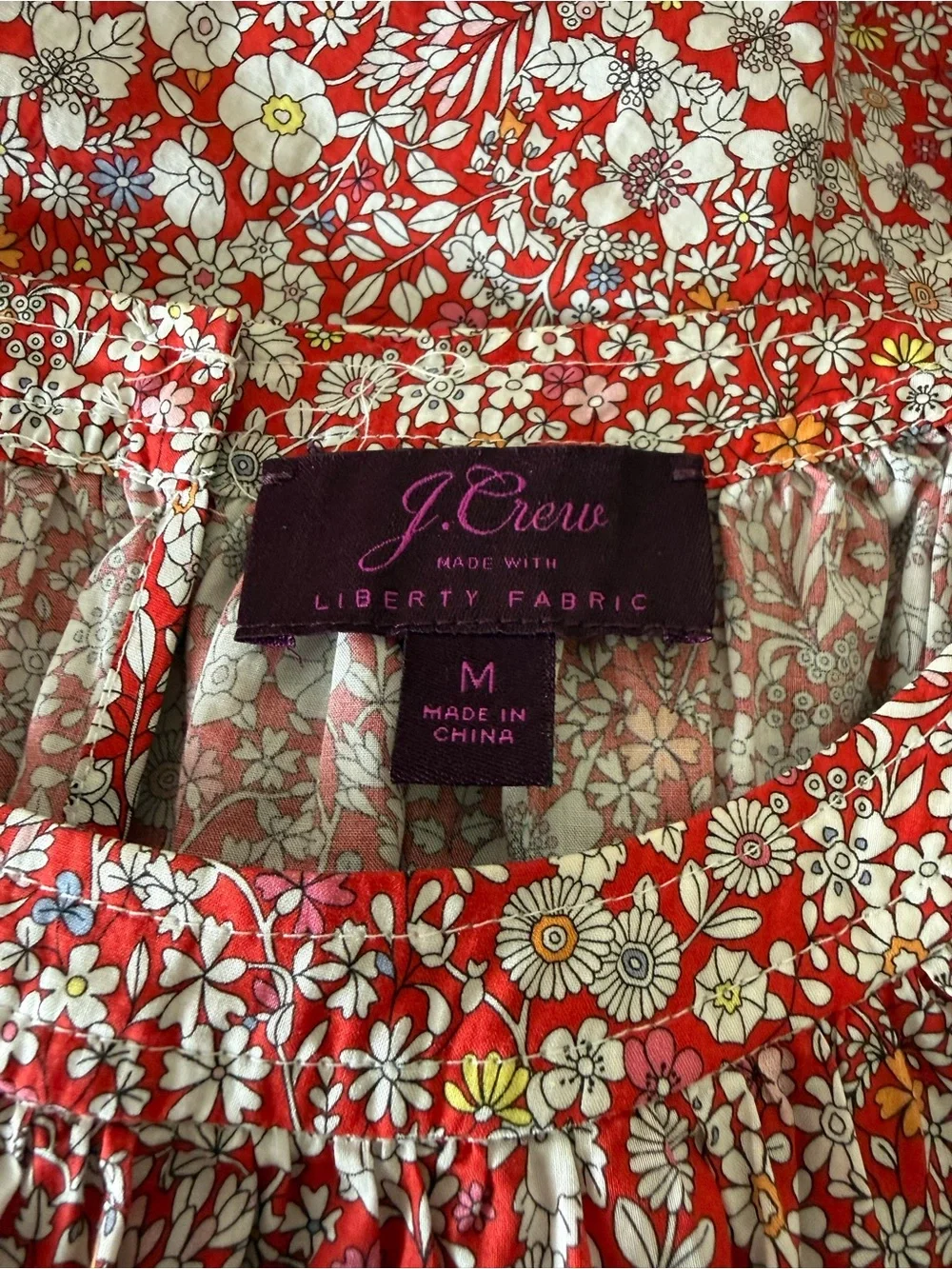 J. Crew Red Ditsy Floral Liberty Print Puff Sleeve Peasant Blouse M